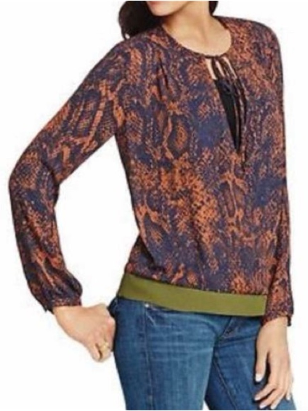 Cabi navy & red python snakeskin blouse style 101 size M